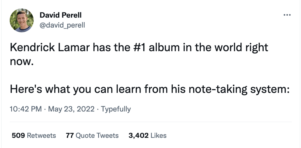 A twitter thread on Kendrick Lamar's note-taking system